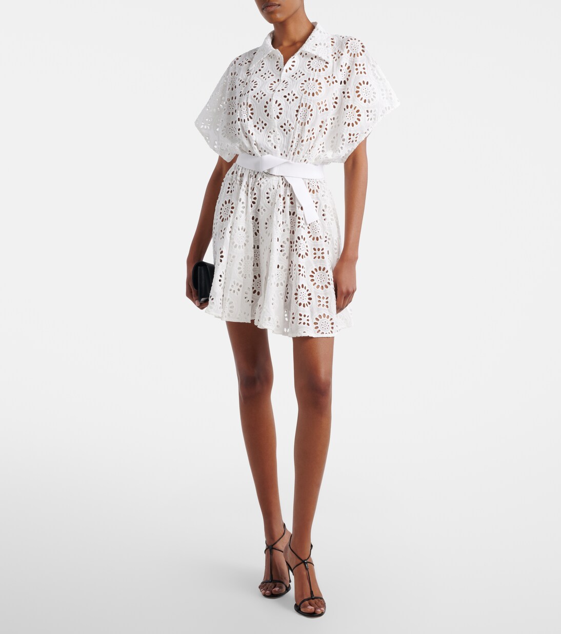 Belted broderie anglaise cotton mini dress | Norma Kamali