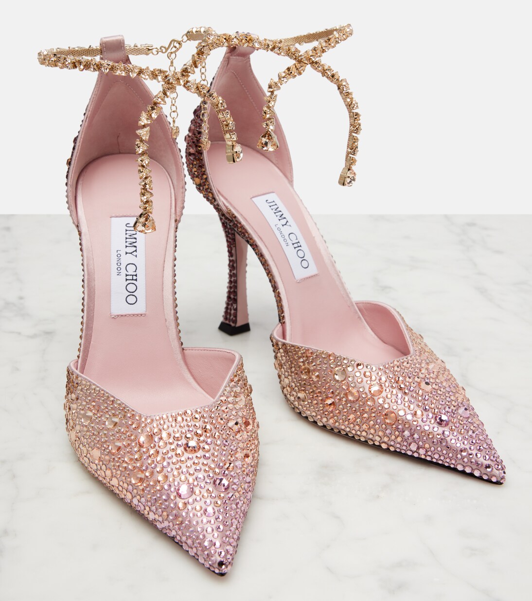 Stevie 100 crystal-embellished satin pumps | Jimmy Choo