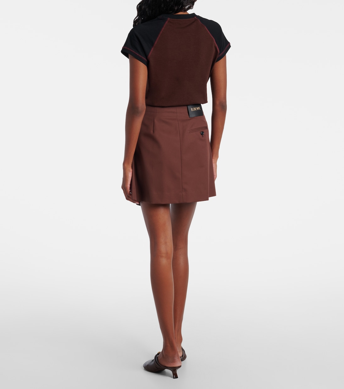 Belted cotton and silk twill miniskirt | Loewe