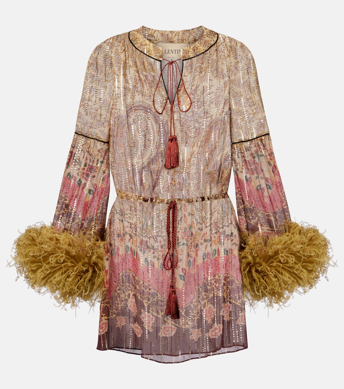 Paisley feather-trimmed silk-blend blouse | Valentino