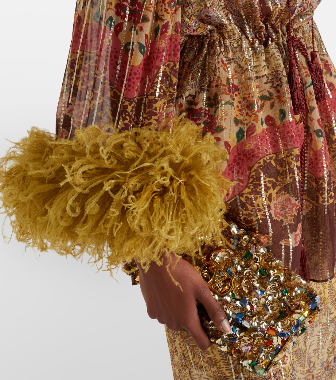 Paisley feather-trimmed silk-blend blouse | Valentino