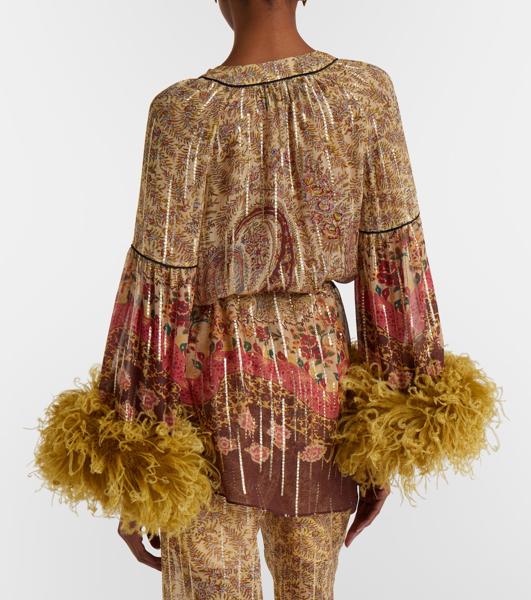 Paisley feather-trimmed silk-blend blouse | Valentino