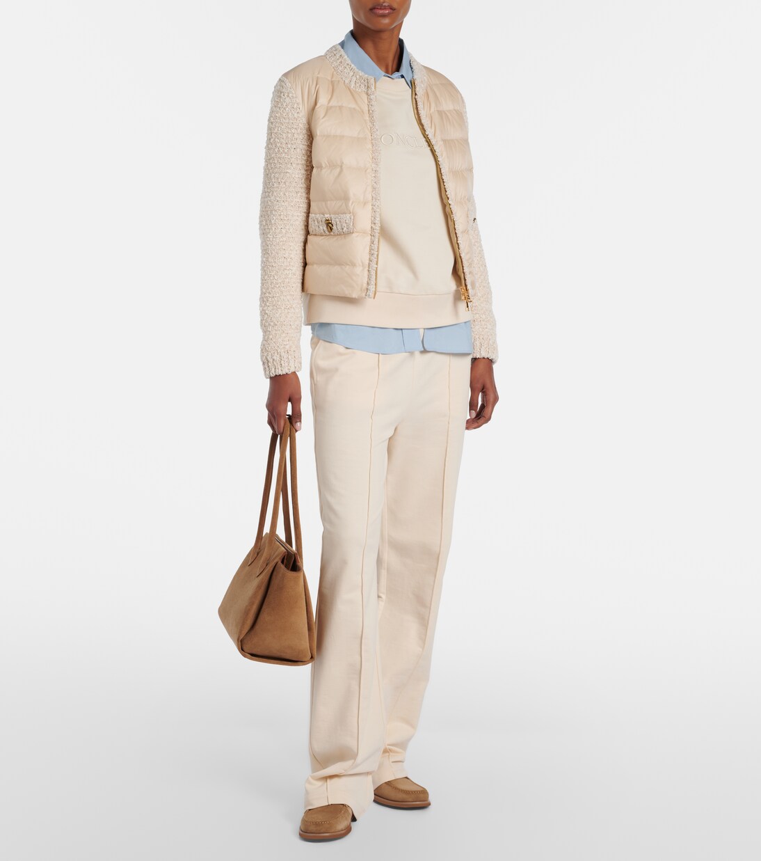 Down-paneled bouclé-trimmed zip-up cardigan | Moncler