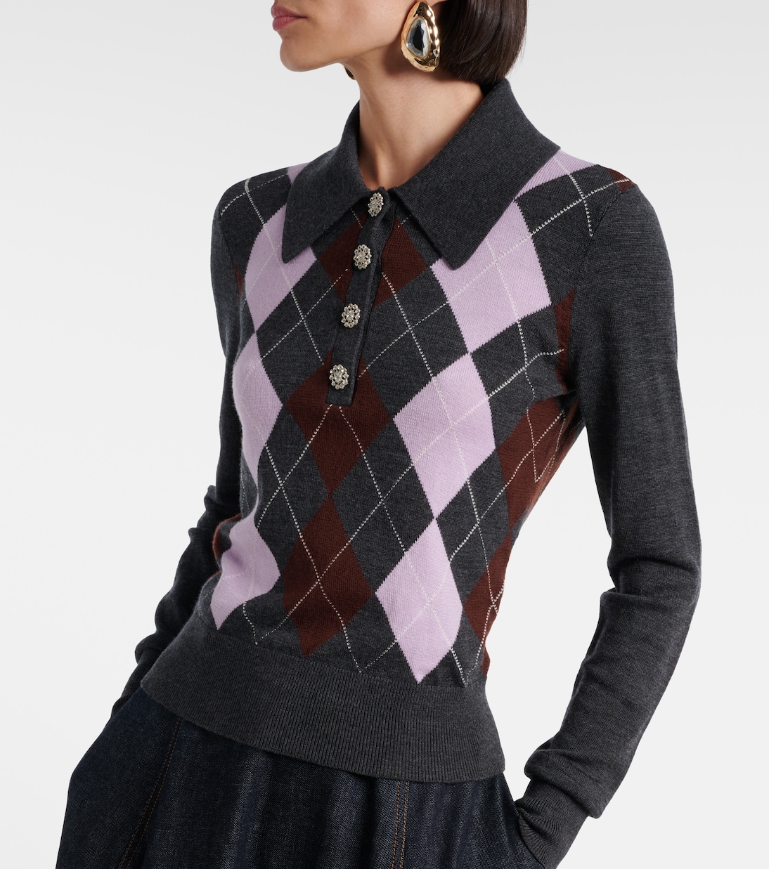 Argyle wool polo sweater | Self-Portrait