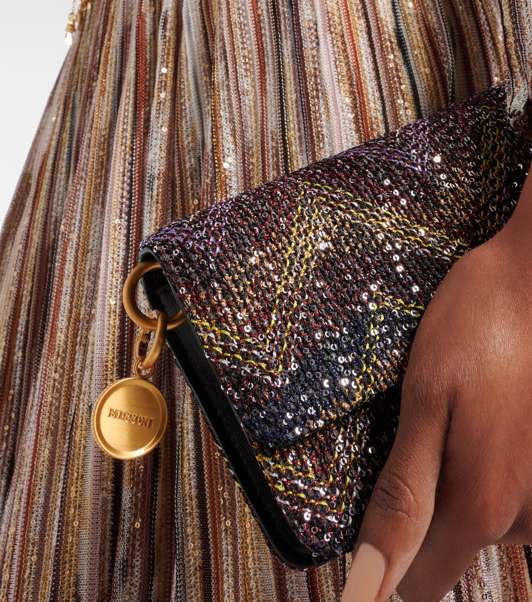Caperdoni Small leather-trimmed sequined crossbody bag | Missoni