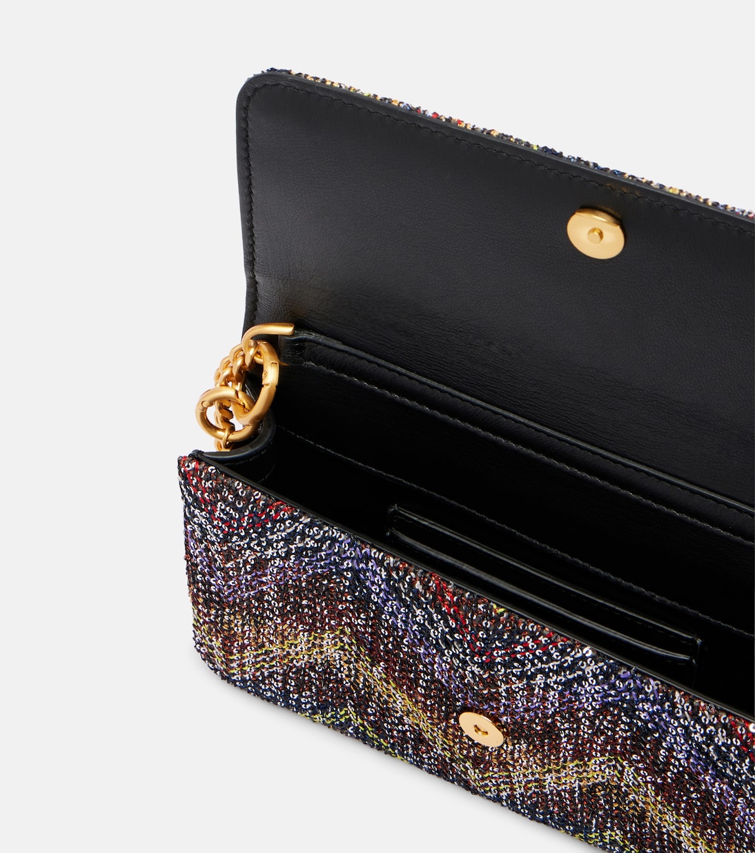 Caperdoni Small leather-trimmed sequined crossbody bag | Missoni