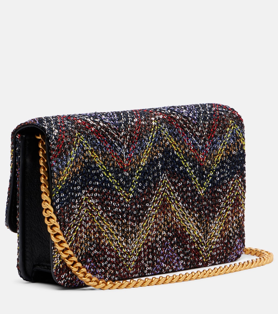 Caperdoni Small leather-trimmed sequined crossbody bag | Missoni