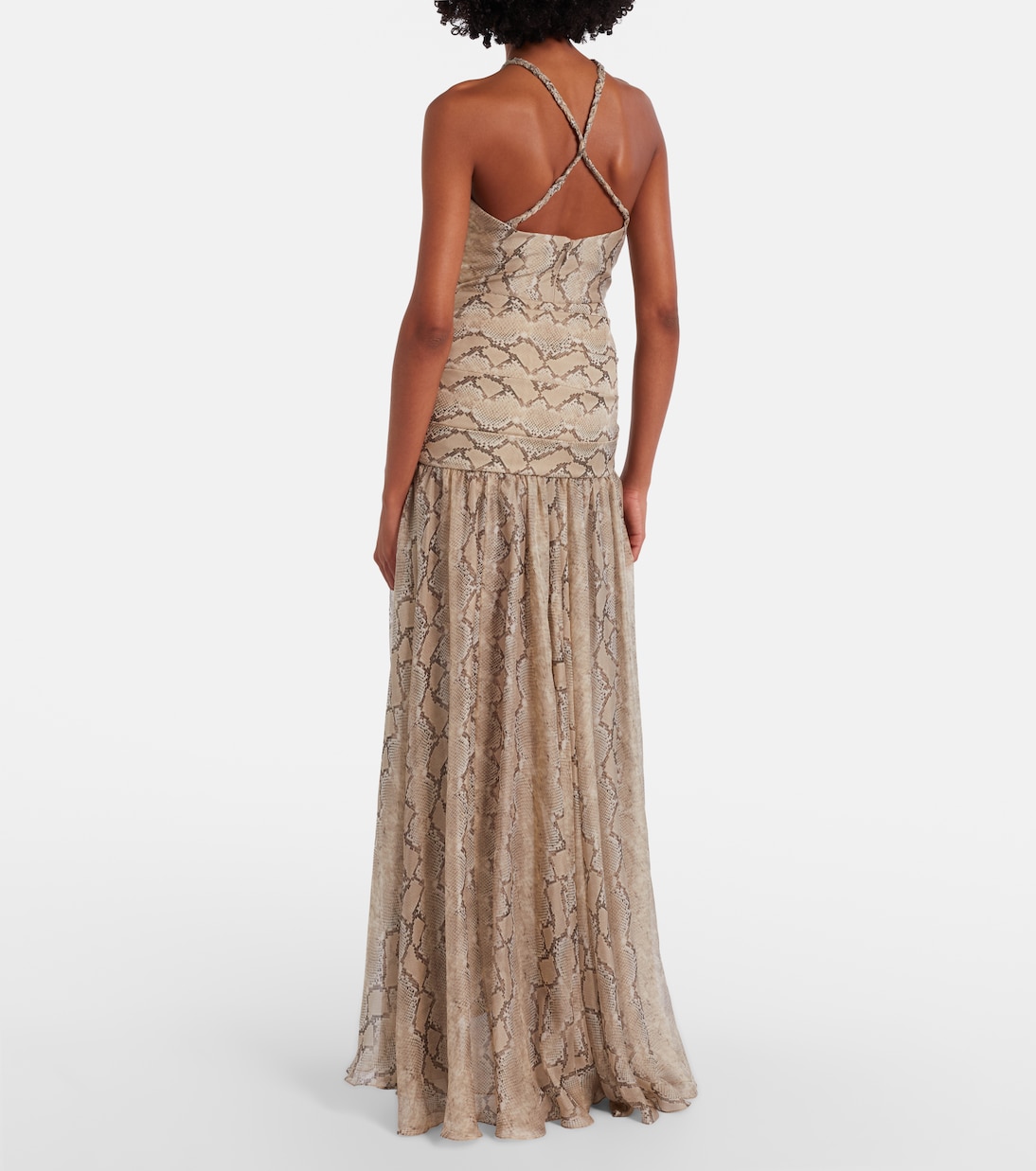 Snake-print silk chiffon maxi skirt | Elie Saab