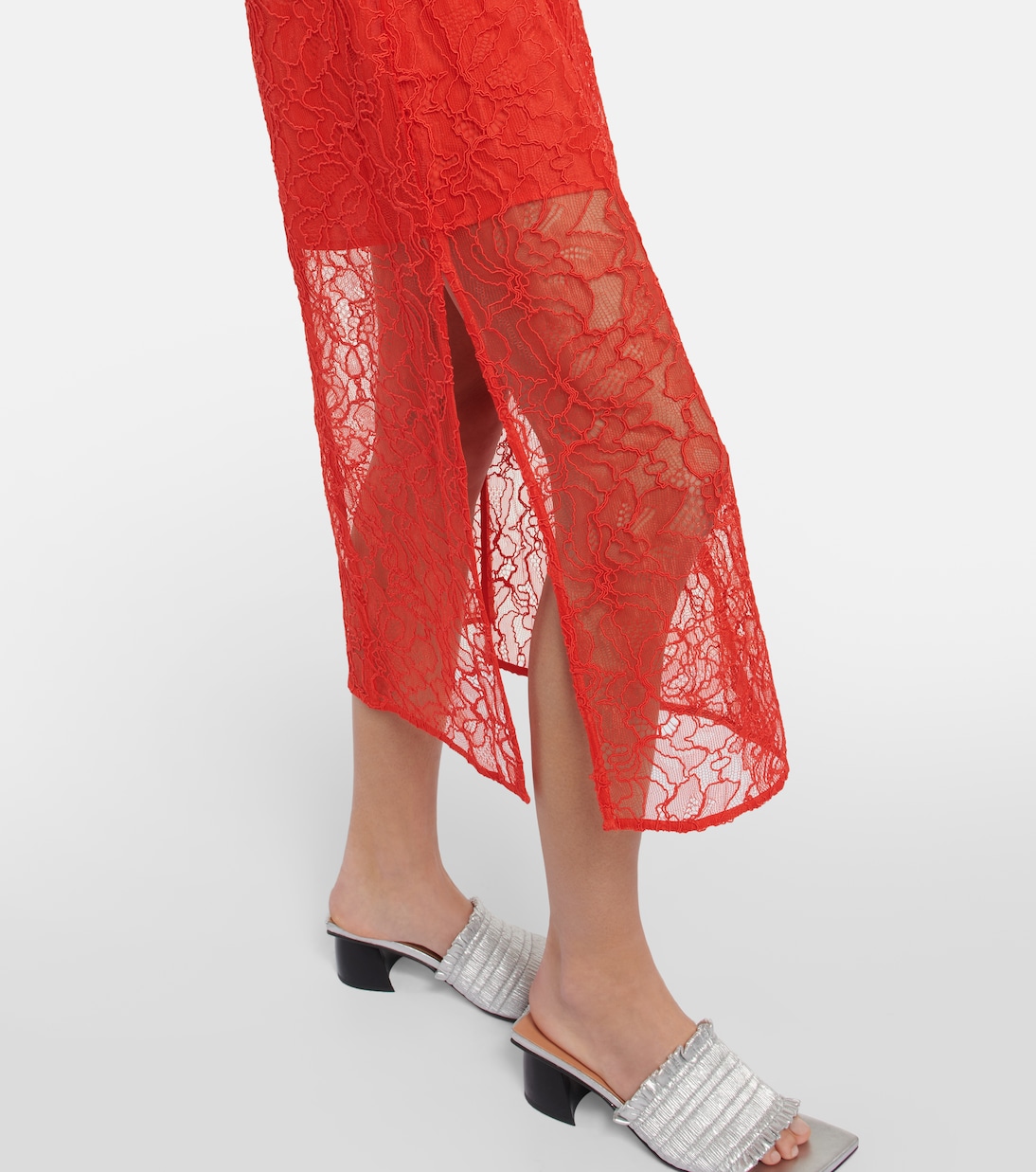 Robe midi en dentelle de coton mélangé | Ganni