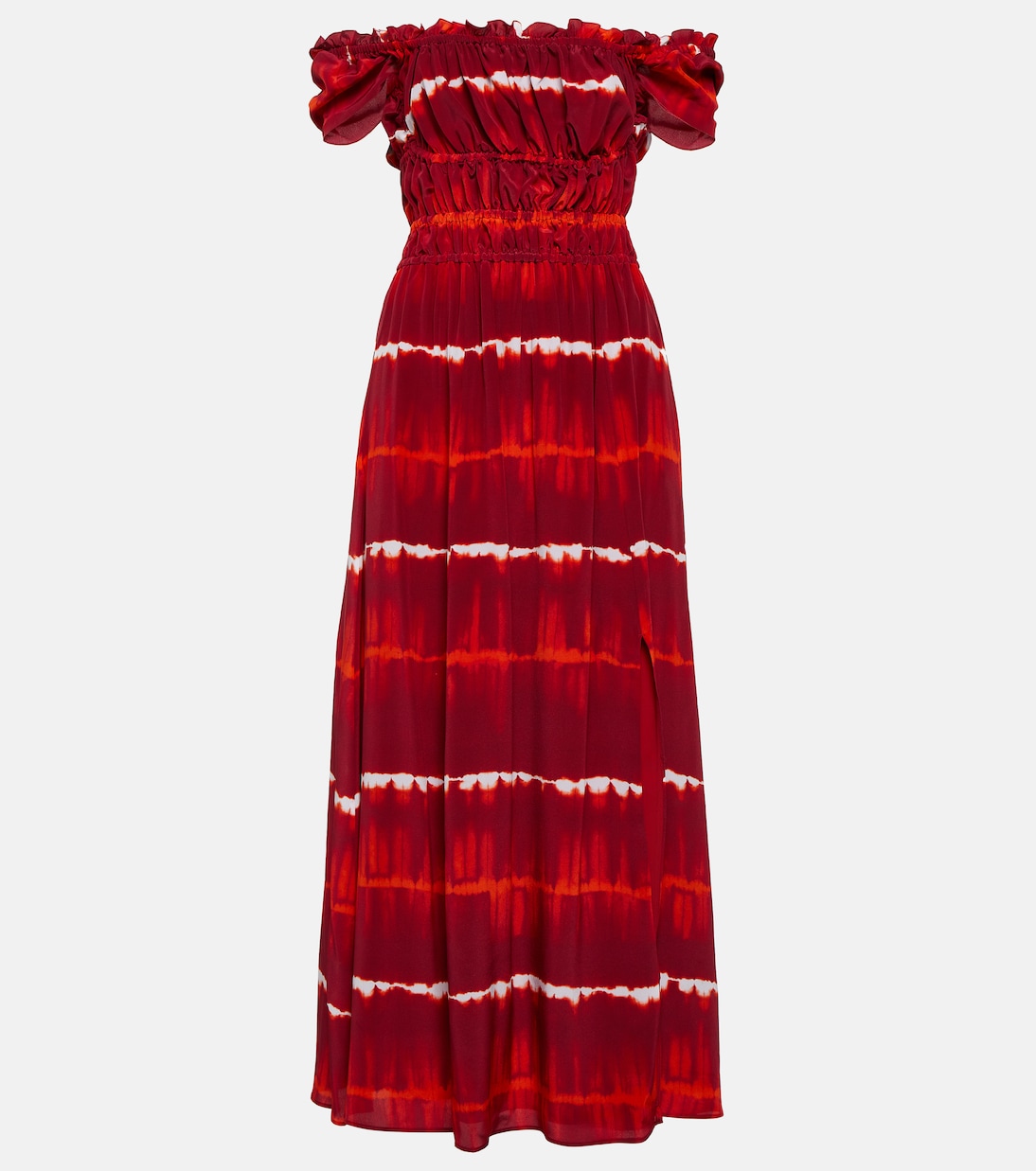 Robe midi imprimée en soie à encolure bardot | Altuzarra