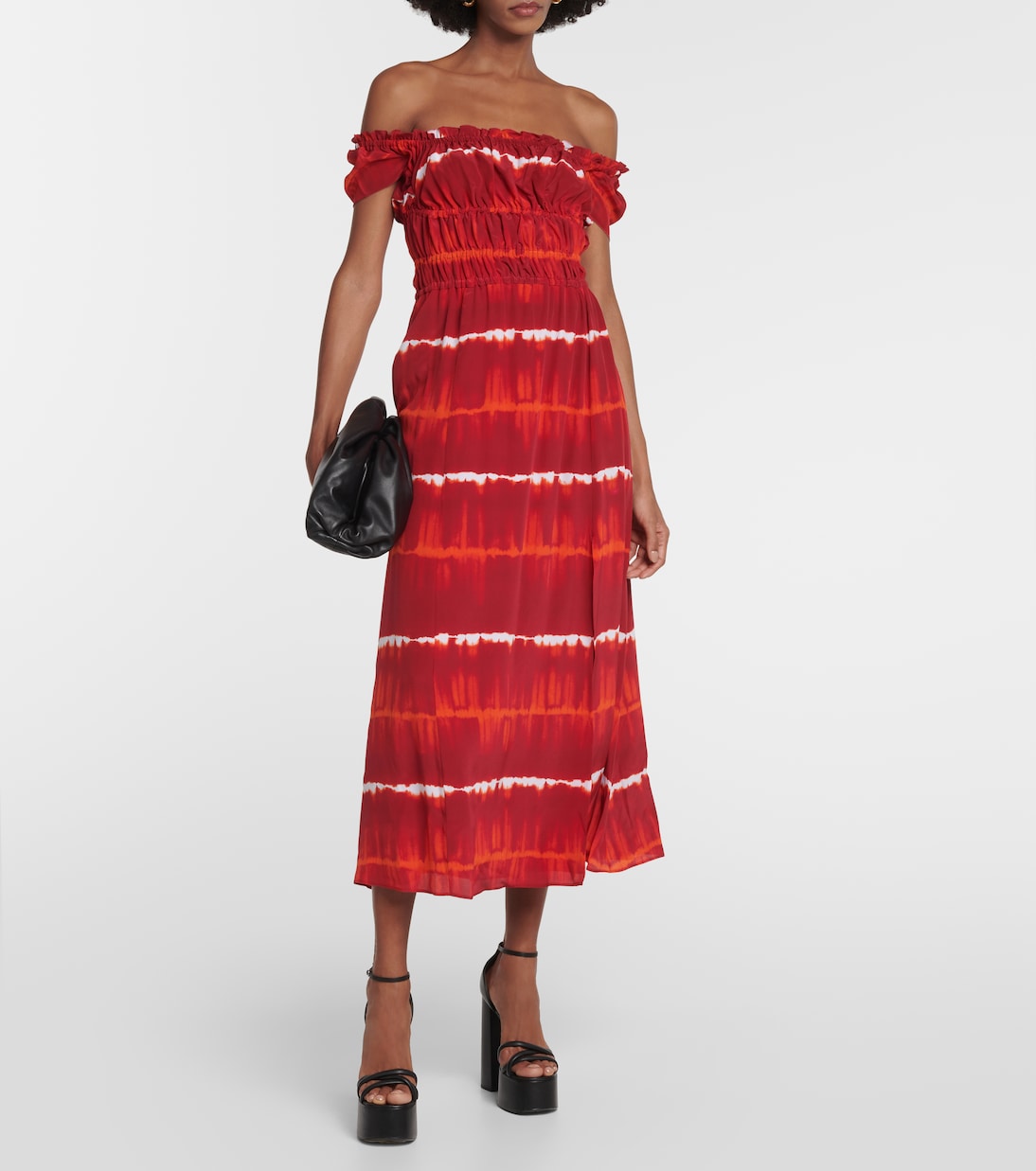 Robe midi imprimée en soie à encolure bardot | Altuzarra