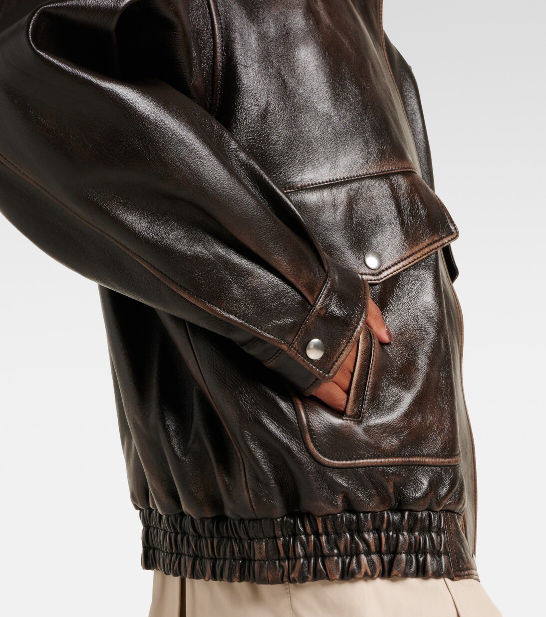 Veste en cuir et shearling à logo | Miu Miu