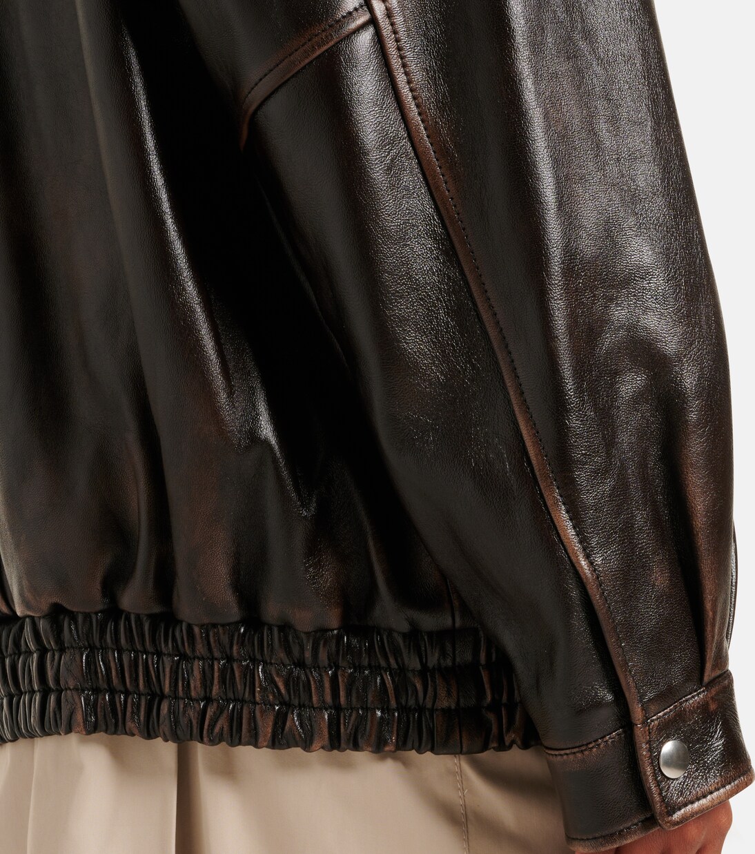 Veste en cuir et shearling à logo | Miu Miu