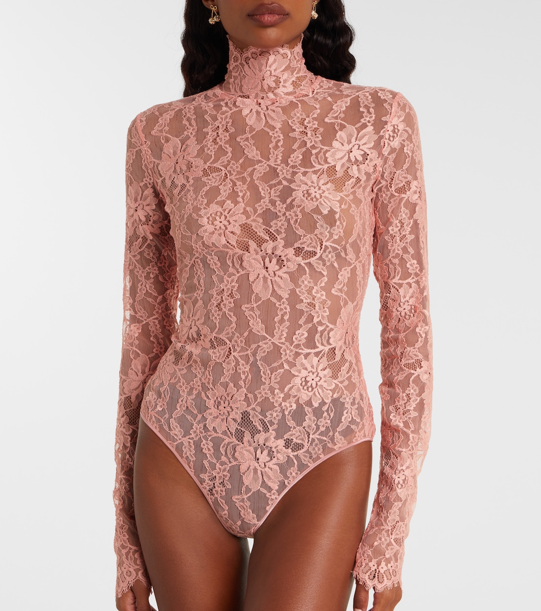 高领蕾丝连体紧身衣 | Valentino
