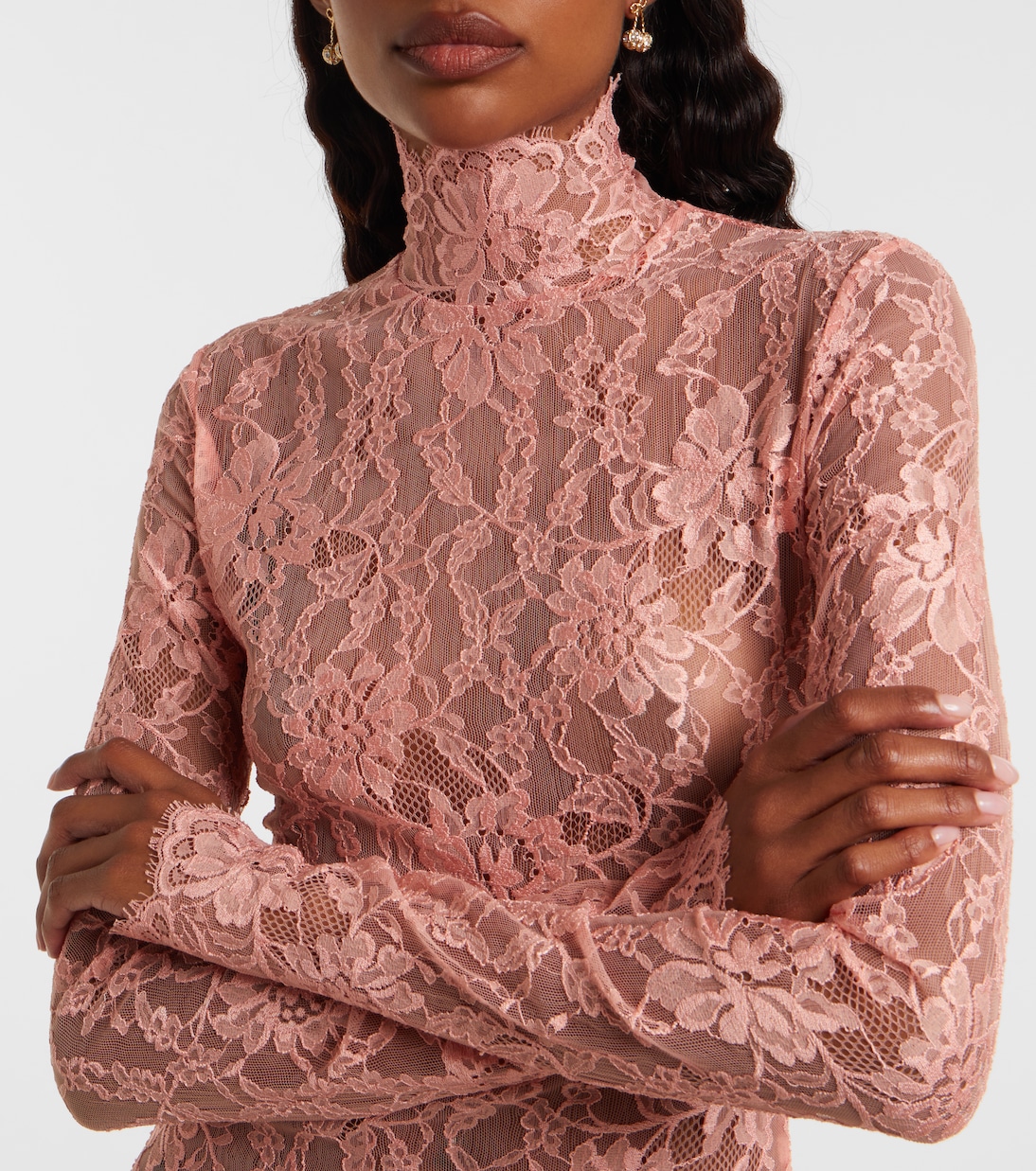 高领蕾丝连体紧身衣 | Valentino