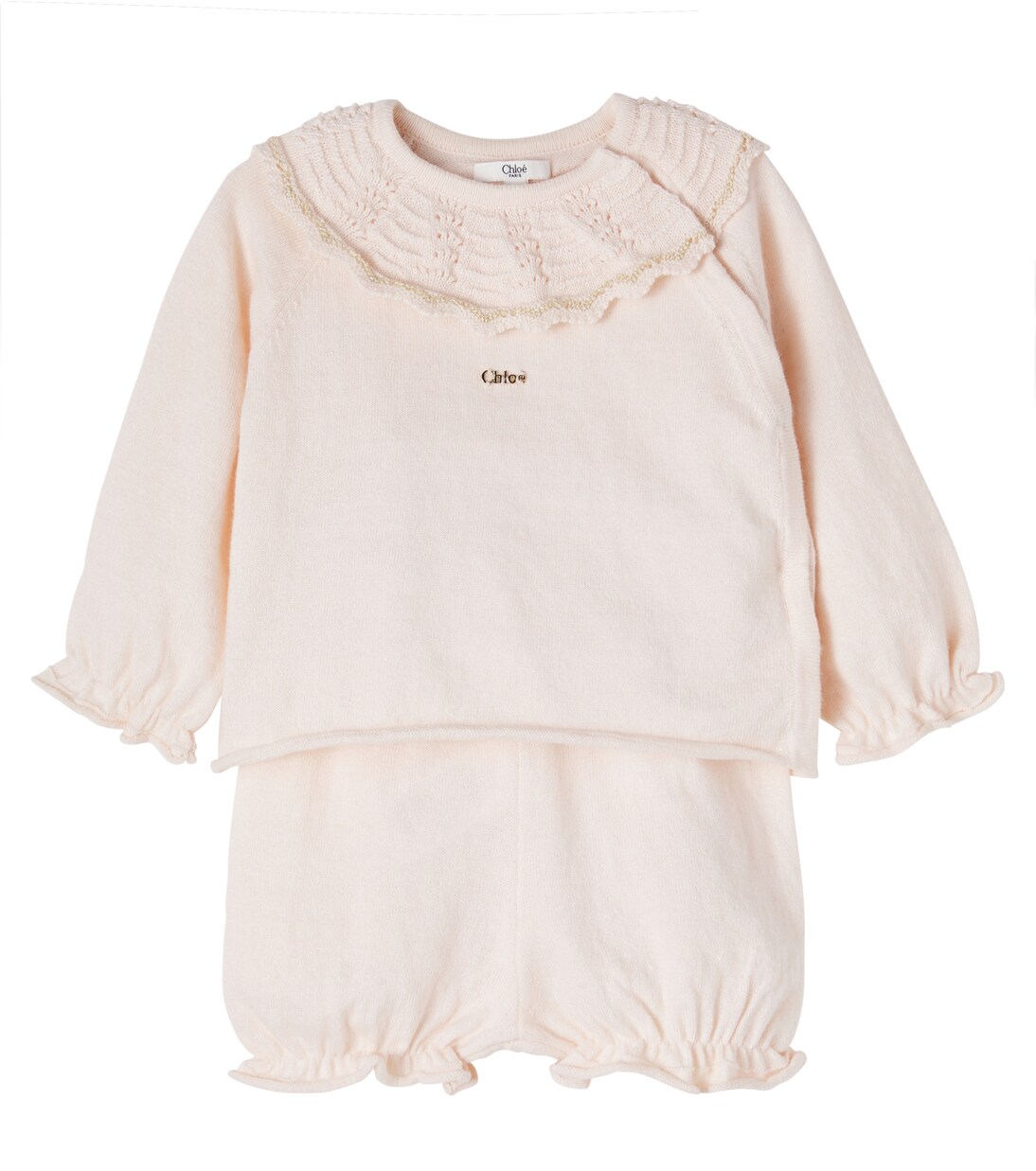 Baby ruffled cotton and cashmere playsuit | Chloé Kids