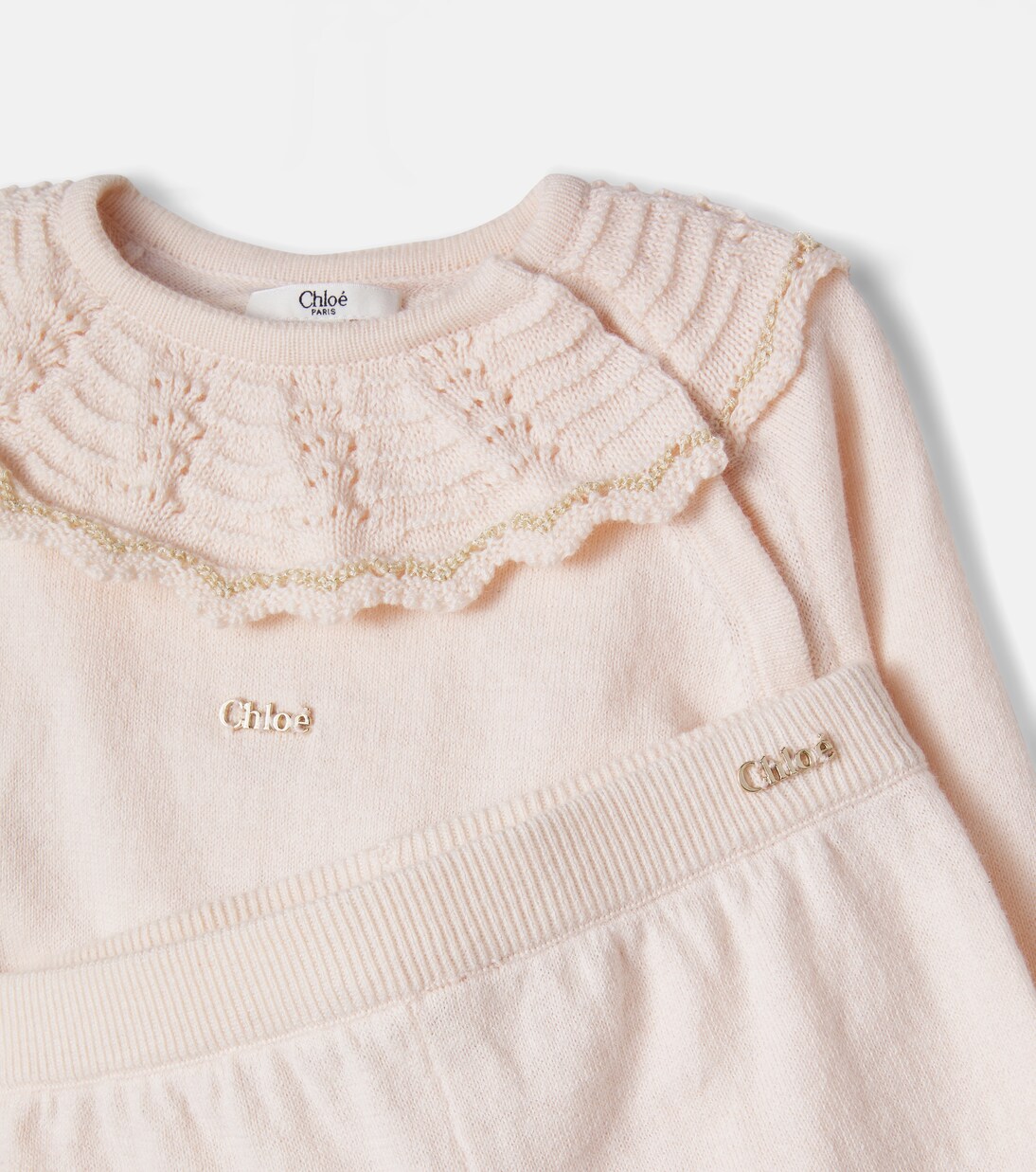 Baby ruffled cotton and cashmere playsuit | Chloé Kids