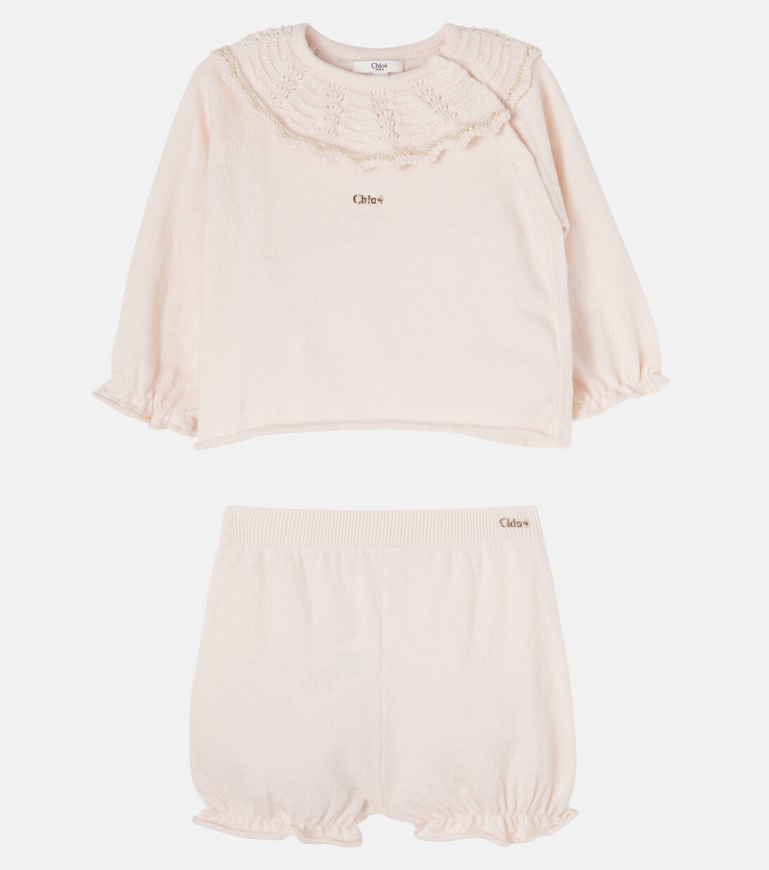 Baby ruffled cotton and cashmere playsuit | Chloé Kids