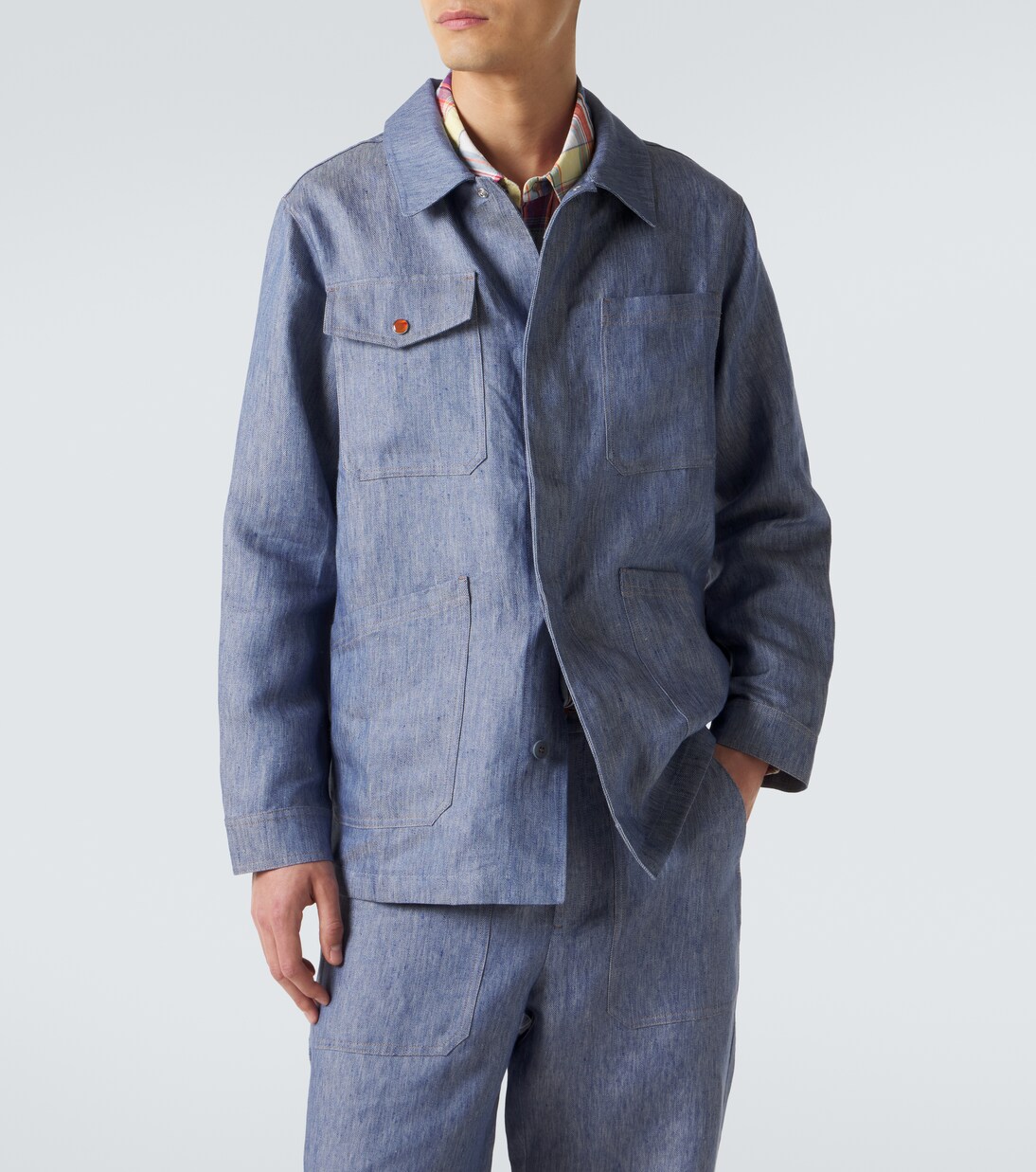 Linen denim jacket with carnelian | God's True Cashmere