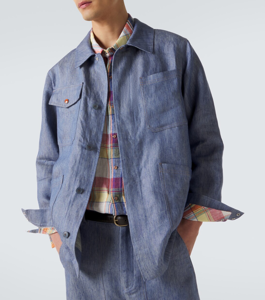 Linen denim jacket with carnelian | God's True Cashmere