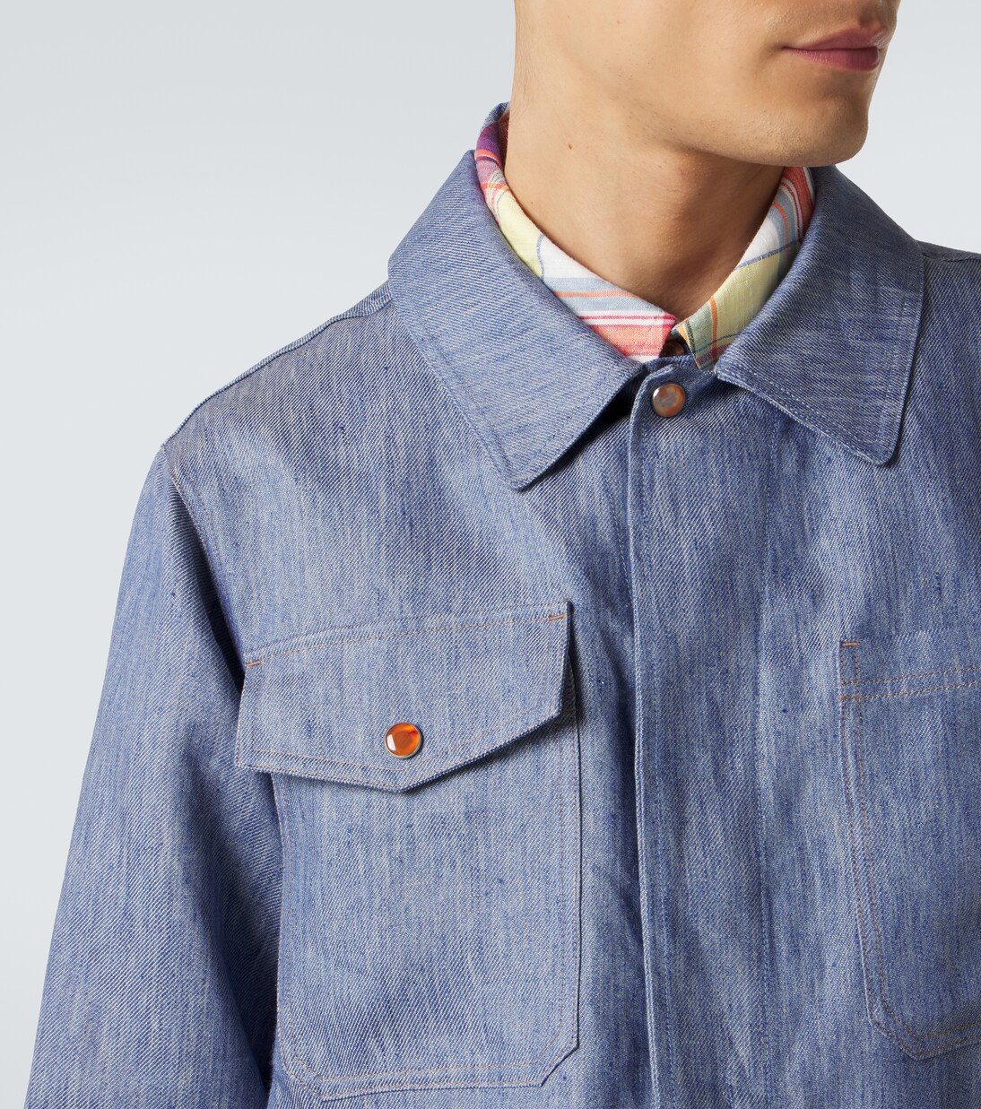 Linen denim jacket with carnelian | God's True Cashmere