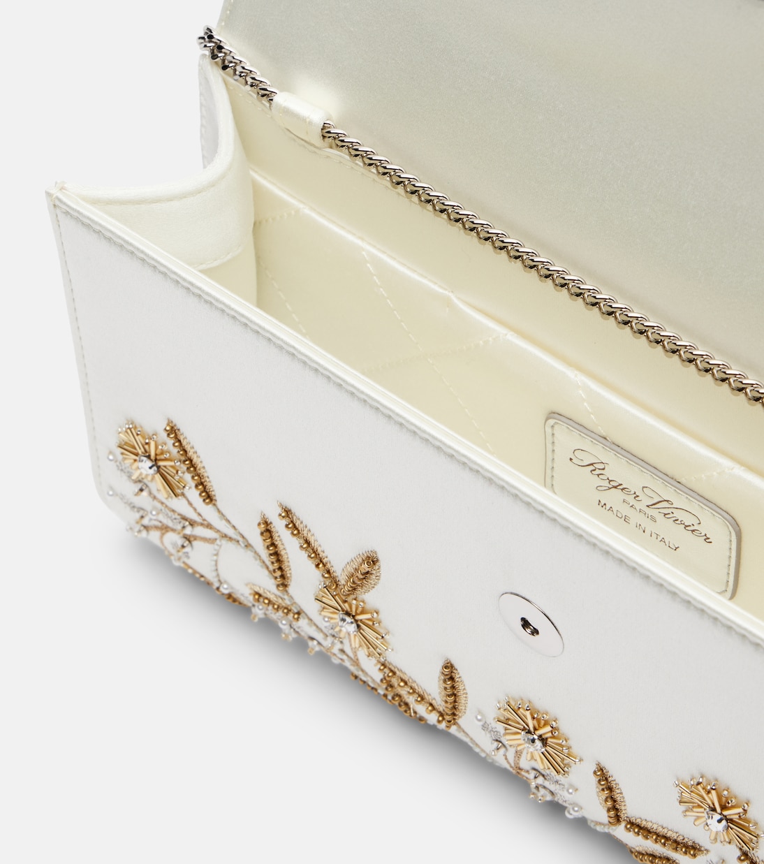 Efflorescence embellished satin clutch | Roger Vivier