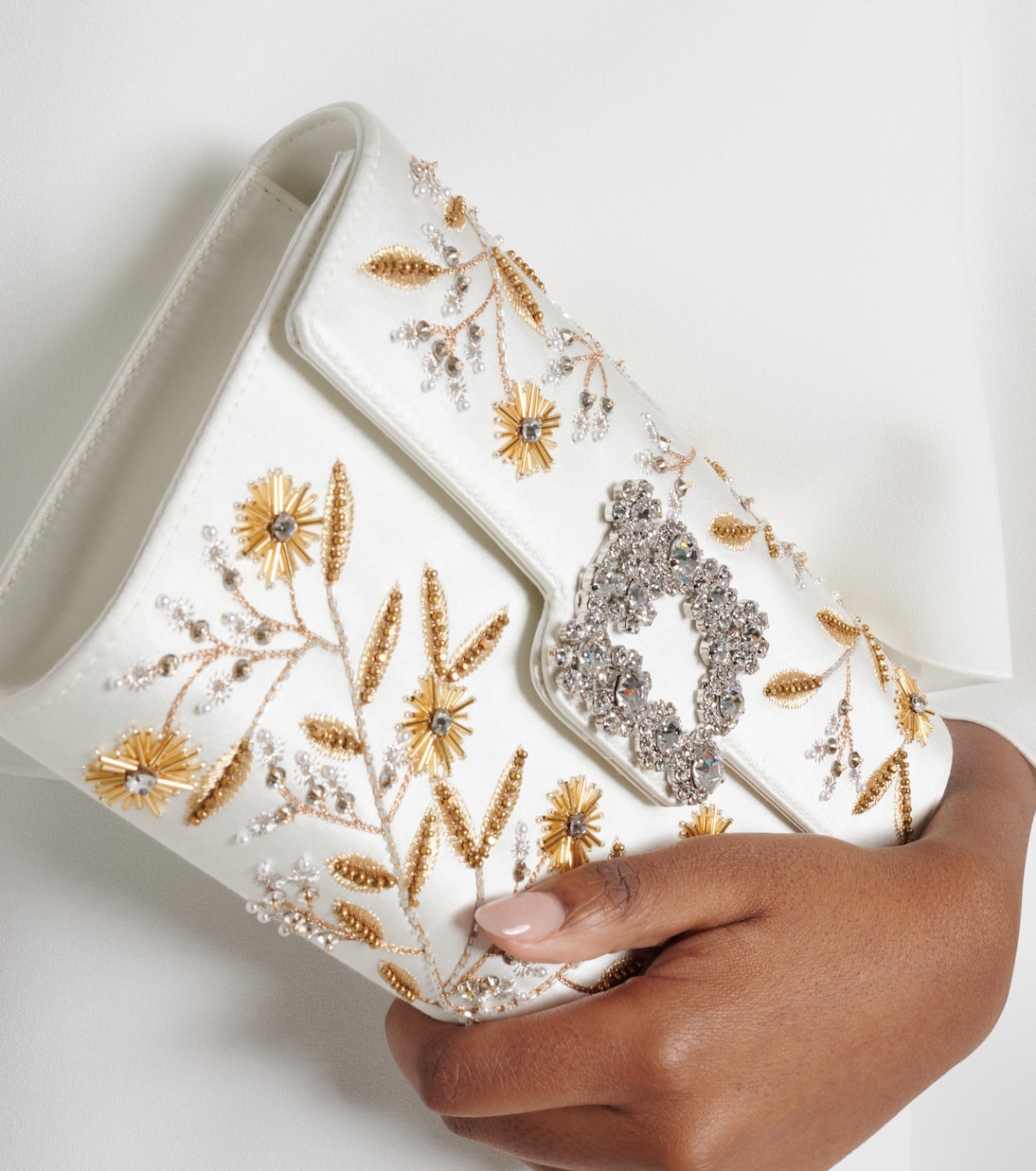 Efflorescence embellished satin clutch | Roger Vivier