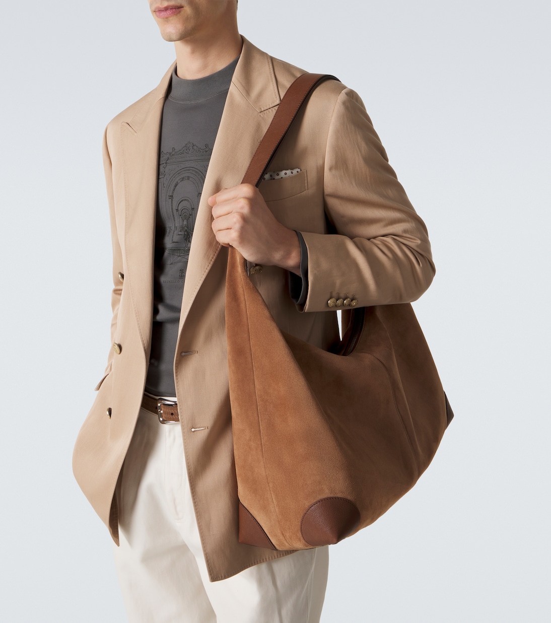Schultertasche aus Veloursleder und Leder | Brunello Cucinelli