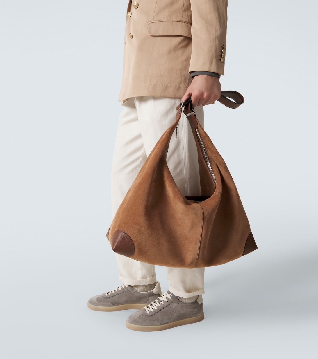 Leather-trimmed suede shoulder bag | Brunello Cucinelli