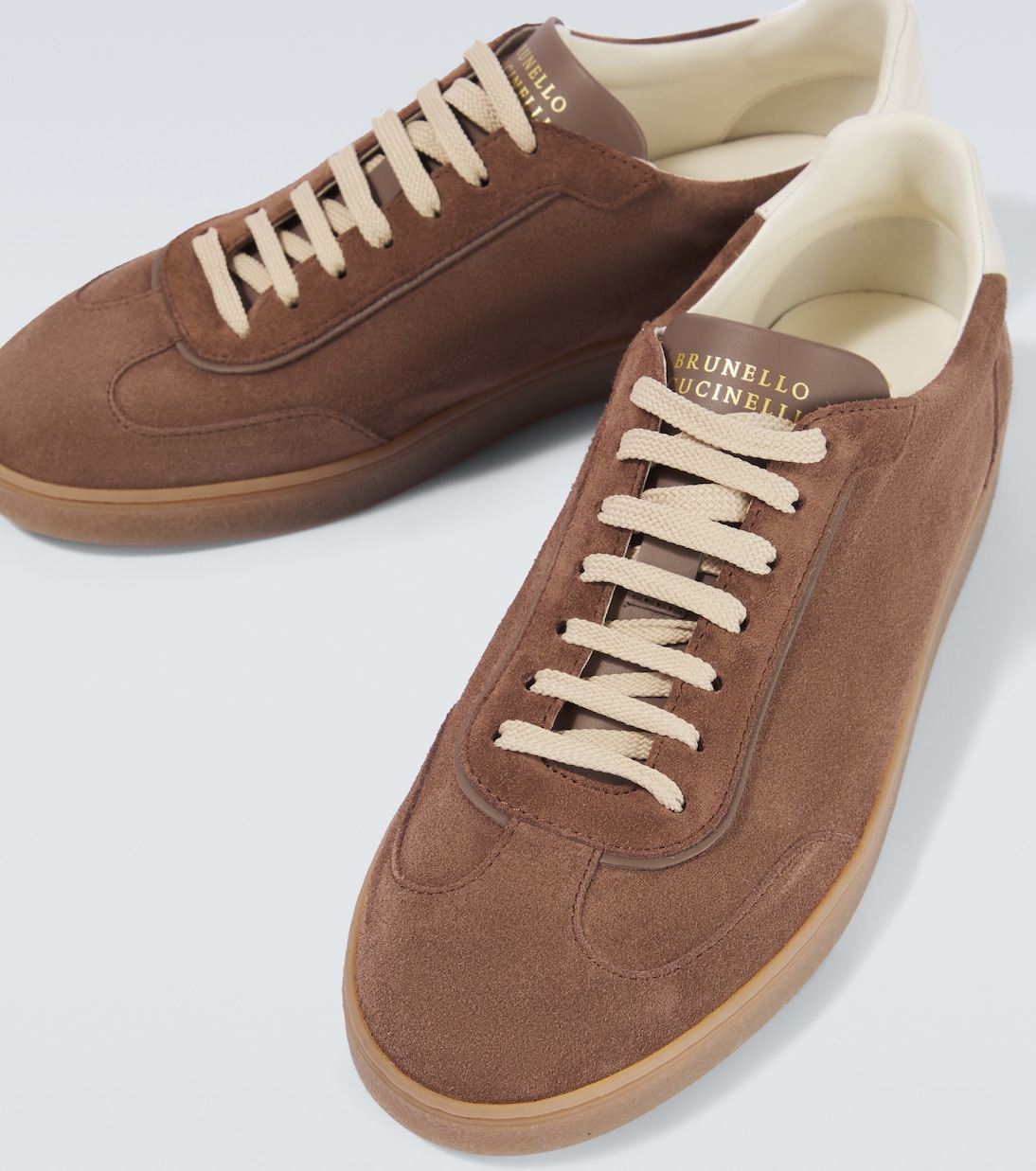 Leather-trimmed suede sneakers  | Brunello Cucinelli