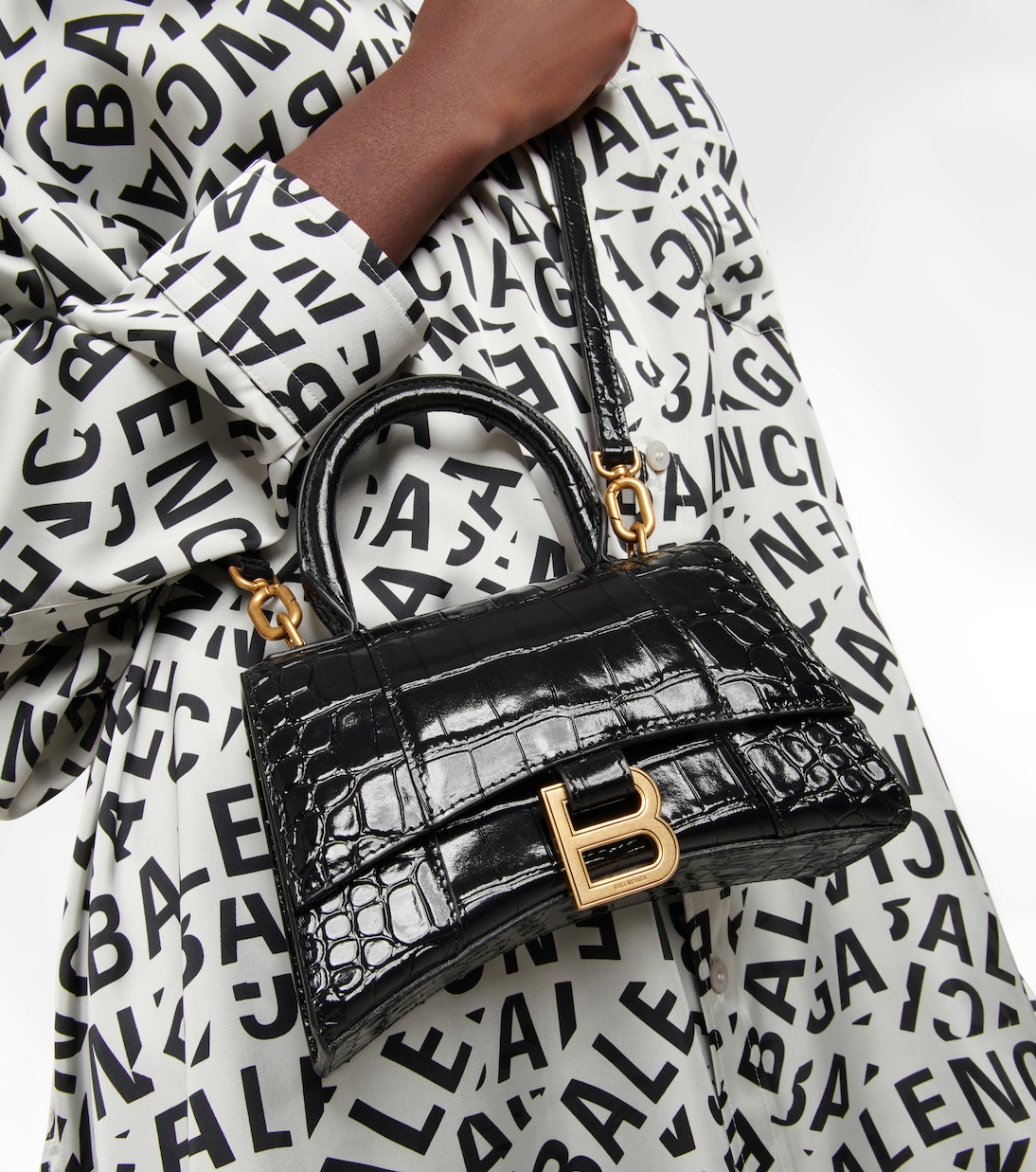 Hourglass XS croc-effect leather crossbody bag | Balenciaga