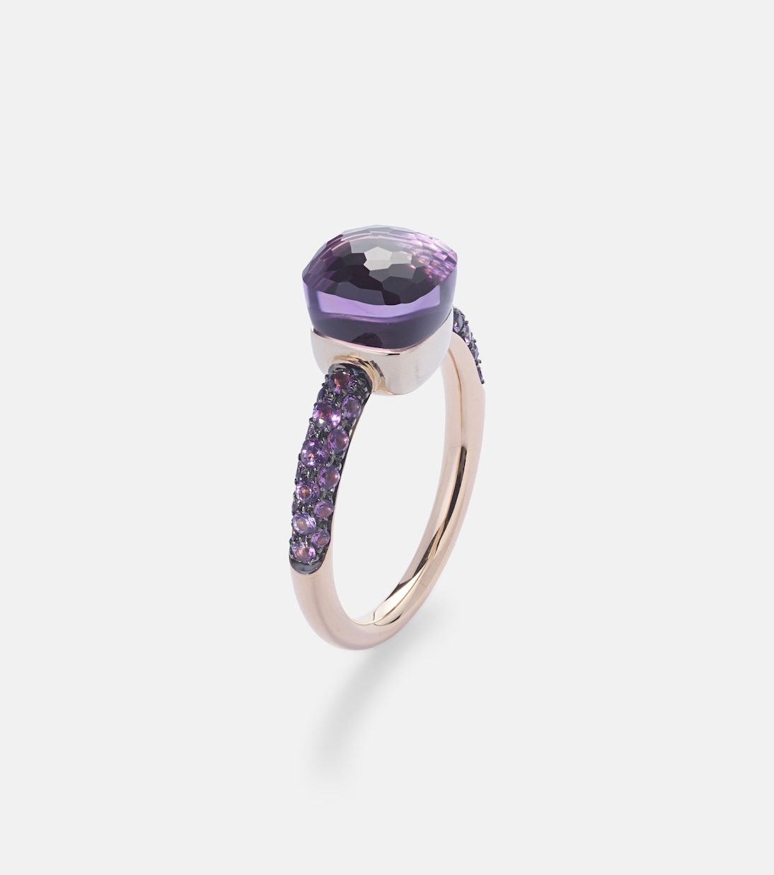 Anillo Nudo Petit en oro rosa y blanco de 18 ct con amatista y jade | Pomellato