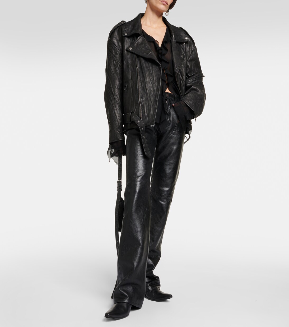 Linor oversized belted leather jacket | Acne Studios