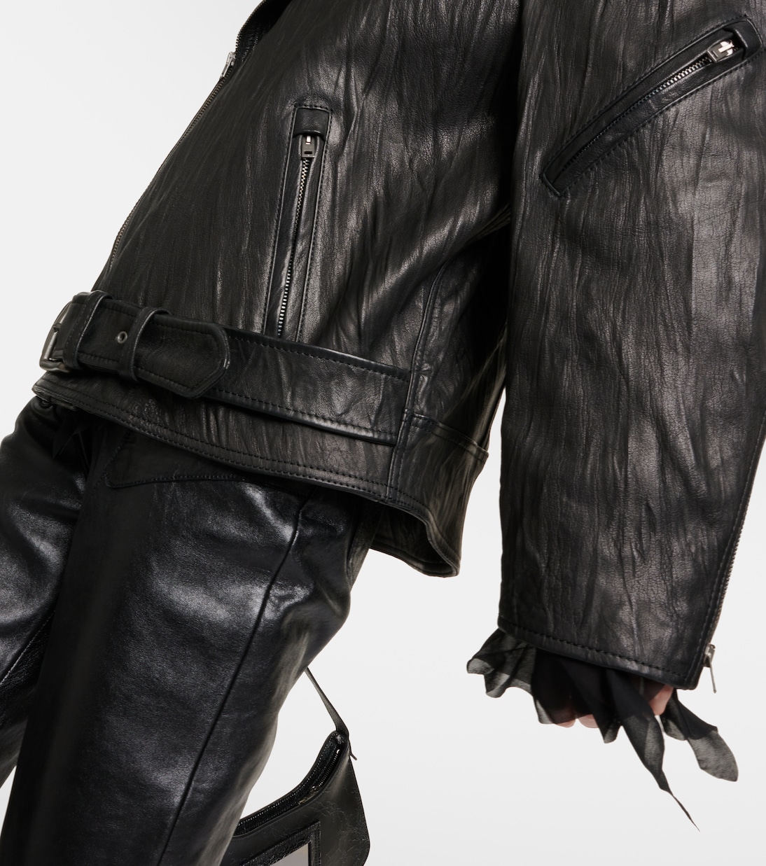Linor oversized belted leather jacket | Acne Studios