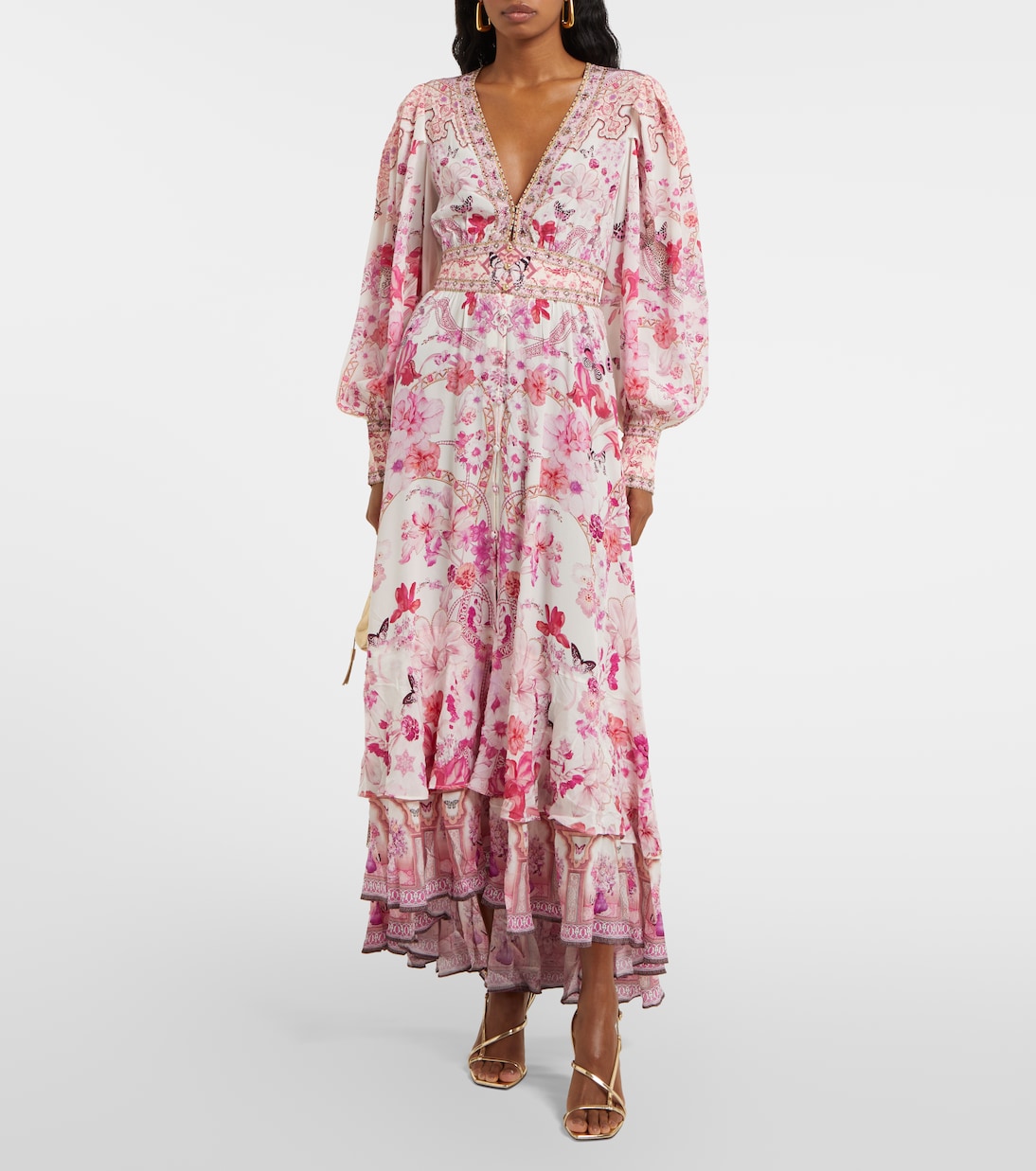 Verziertes Maxikleid aus Seide | Camilla