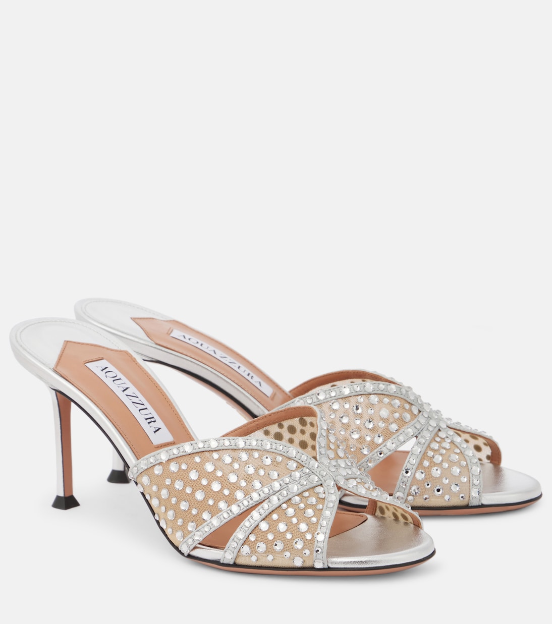 Crystal Lover 75 leather-trimmed mules | Aquazzura