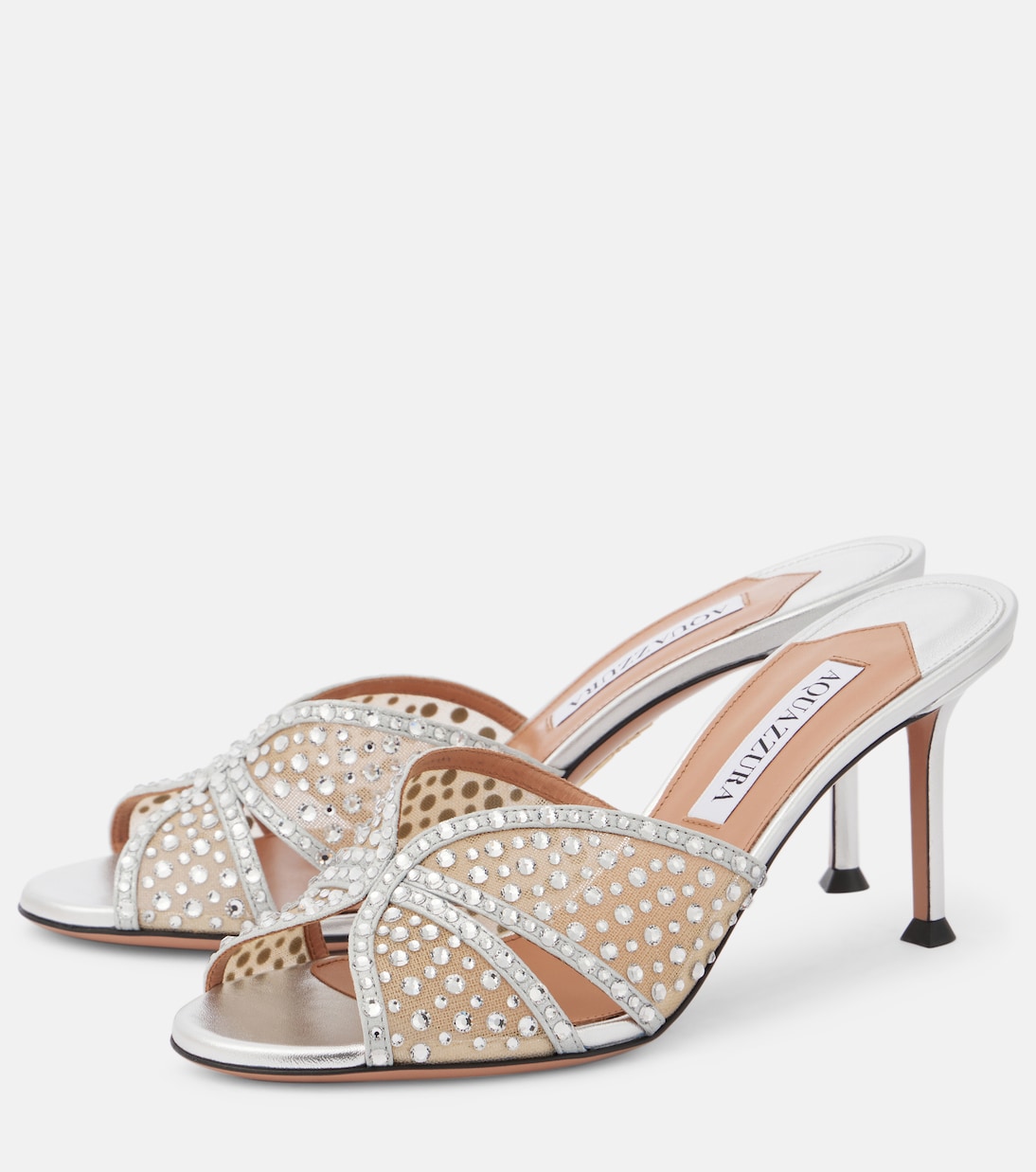 Crystal Lover 75 leather-trimmed mules | Aquazzura