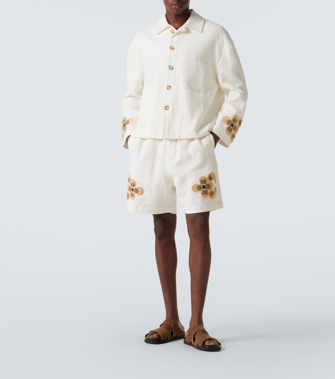 Embroidered linen and cotton shorts | Commas