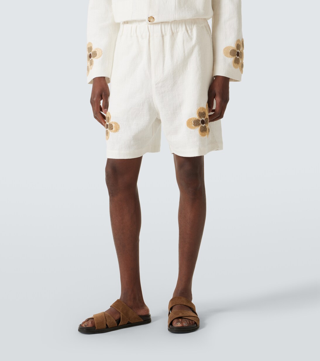 Embroidered linen and cotton shorts | Commas