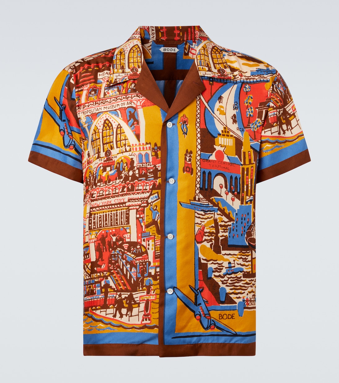 Manhattan Island printed silk bowling shirt | Bode