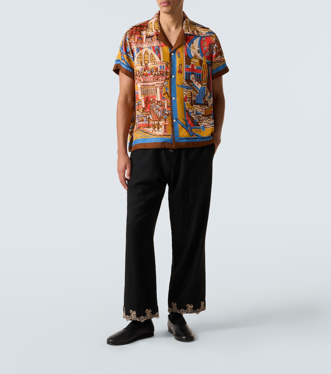 Manhattan Island printed silk bowling shirt | Bode