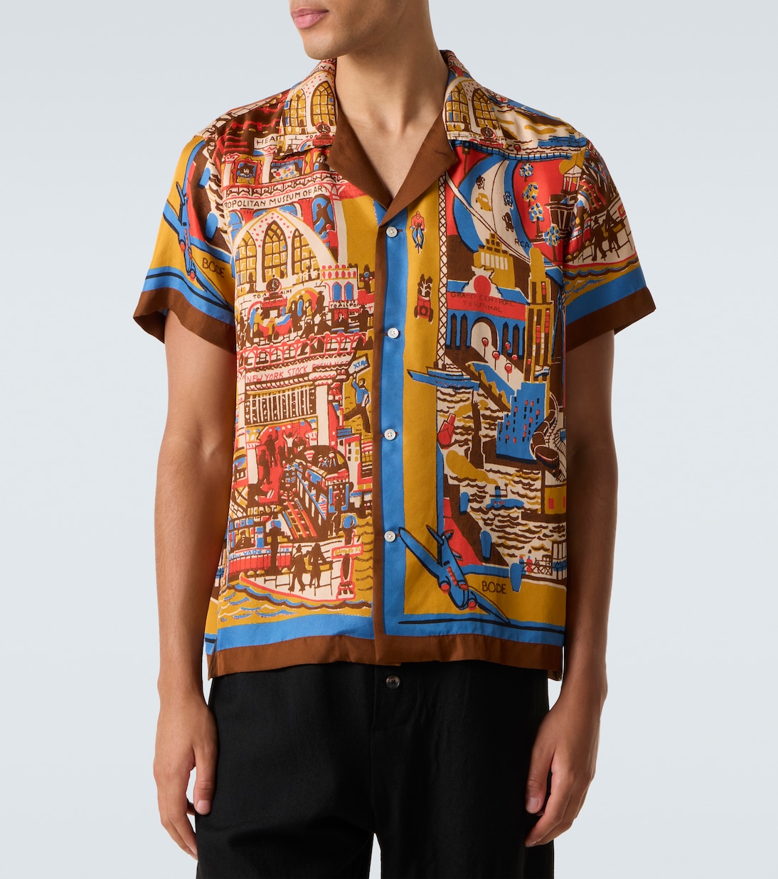 Manhattan Island printed silk bowling shirt | Bode