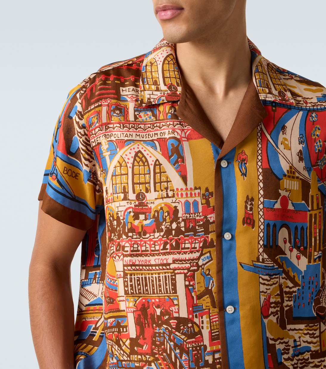 Manhattan Island printed silk bowling shirt | Bode