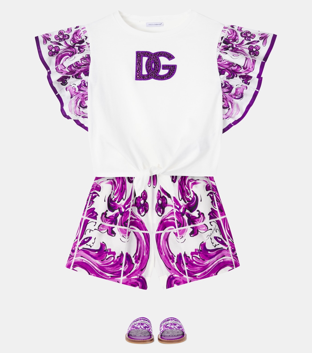 Majolica printed cotton poplin shorts | Dolce&Gabbana Kids