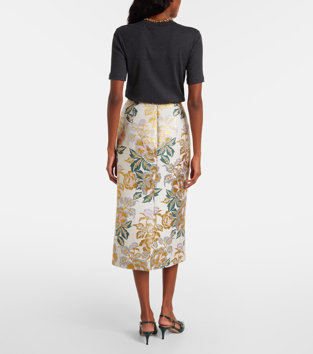 Jupe midi en jacquard à fleurs | Carolina Herrera