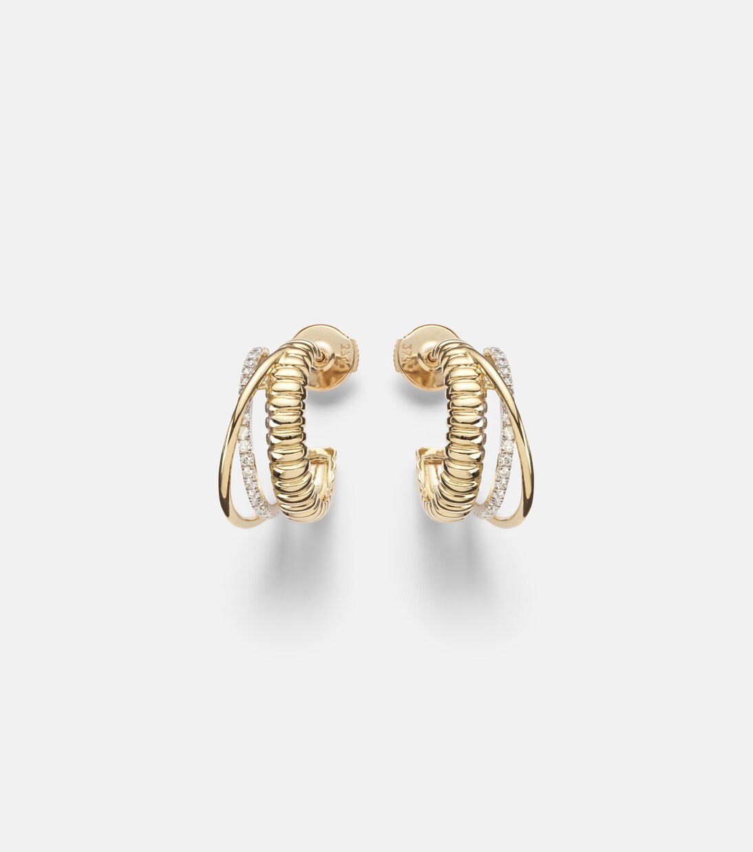 Un Deux Trois Berlingot 9kt gold hoop earrings with diamonds  | Yvonne Léon