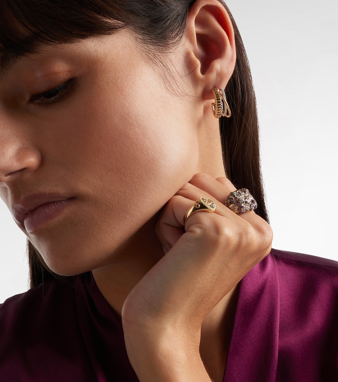 Un Deux Trois Berlingot 9kt gold hoop earrings with diamonds  | Yvonne Léon