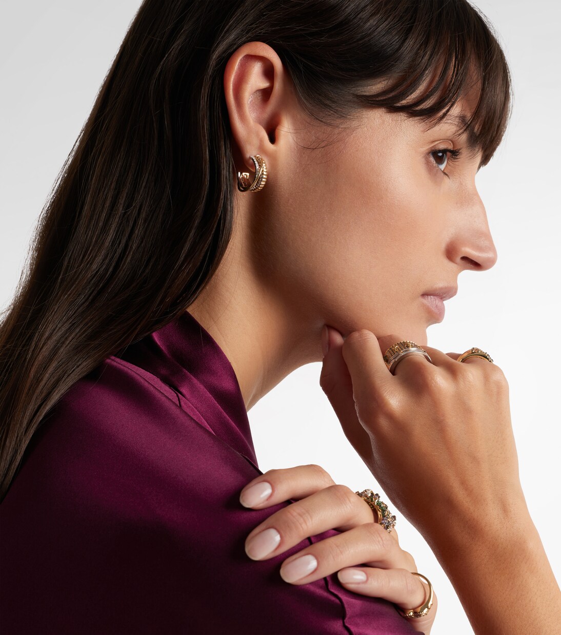 Un Deux Trois Berlingot 9kt gold hoop earrings with diamonds  | Yvonne Léon