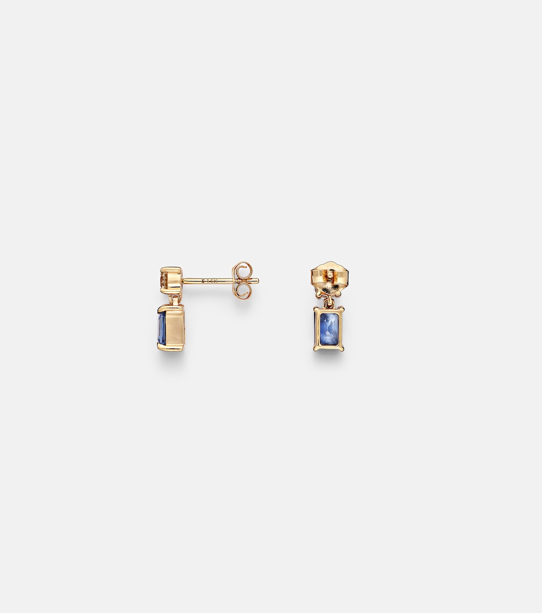 Full Volume 14kt gold (585/1000) earrings with diamonds and blue sapphires | Stone and Strand