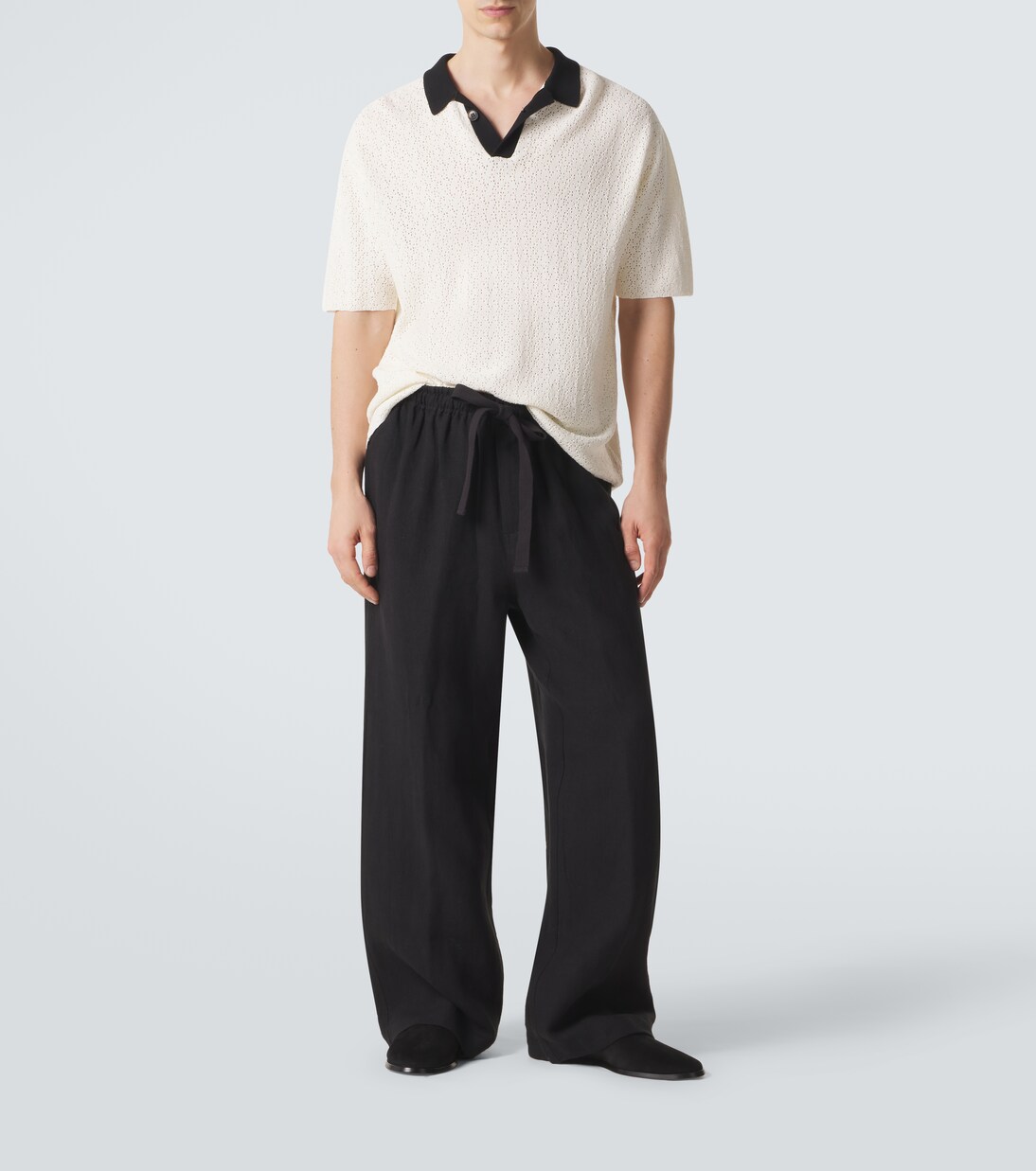 Crochet cotton-blend polo shirt | Commas